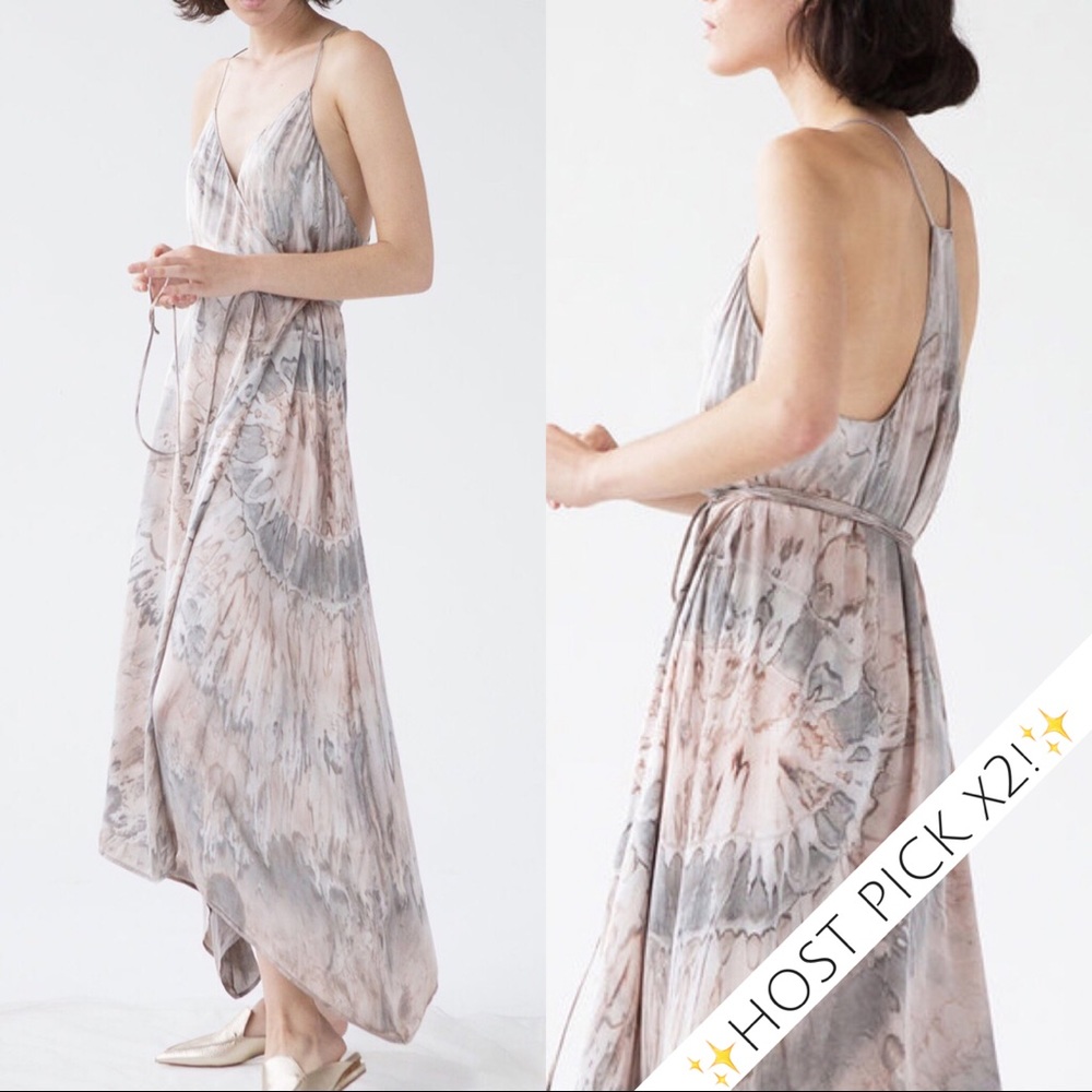 ✨HPx2!✨NWT Enza Costa Silver Silk Print Wrap Dress